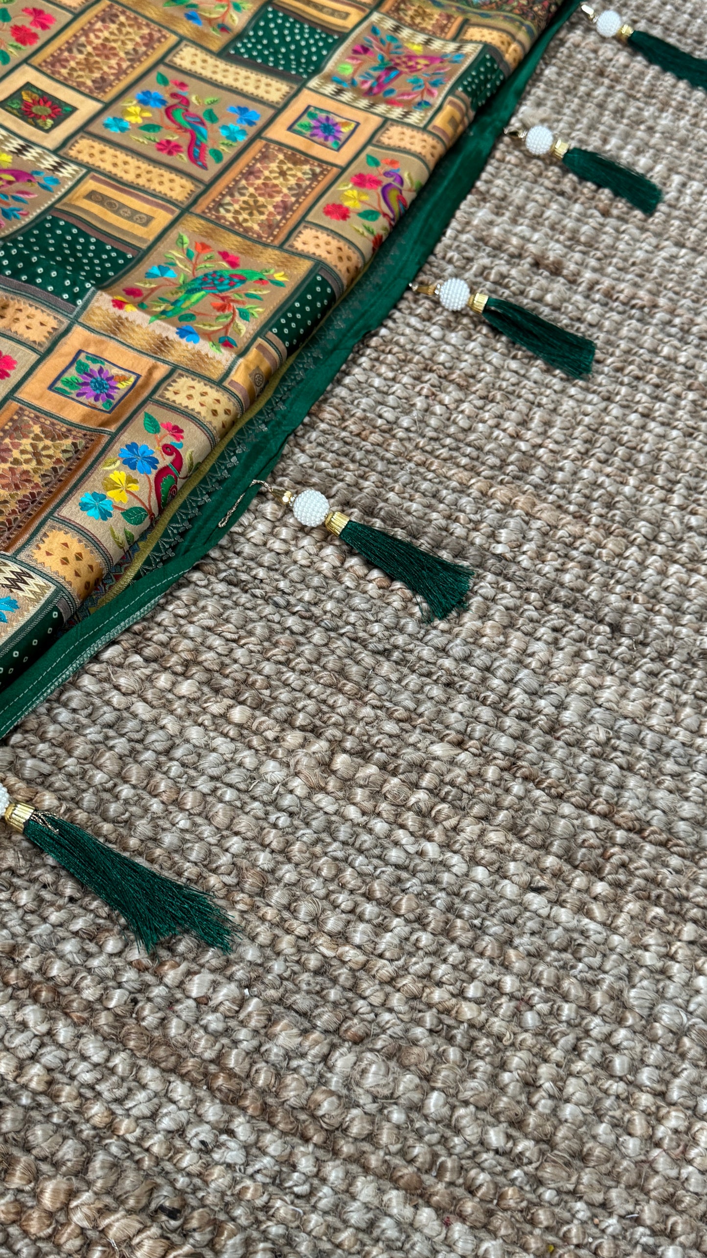 A Kashmiri Pashmina Banarasi Handwoven Storytelling Sarees - Green