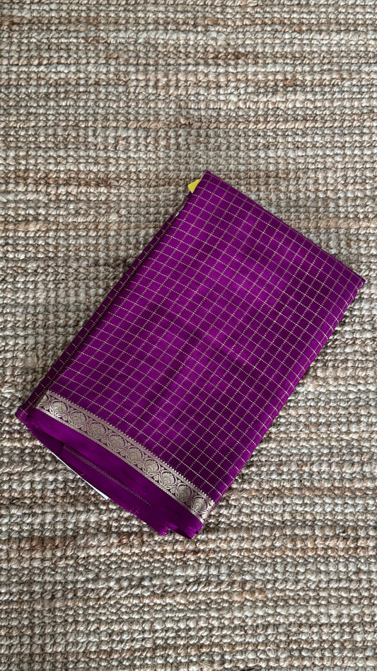 Pure Mysore Checkered Silk Sarees - Purple