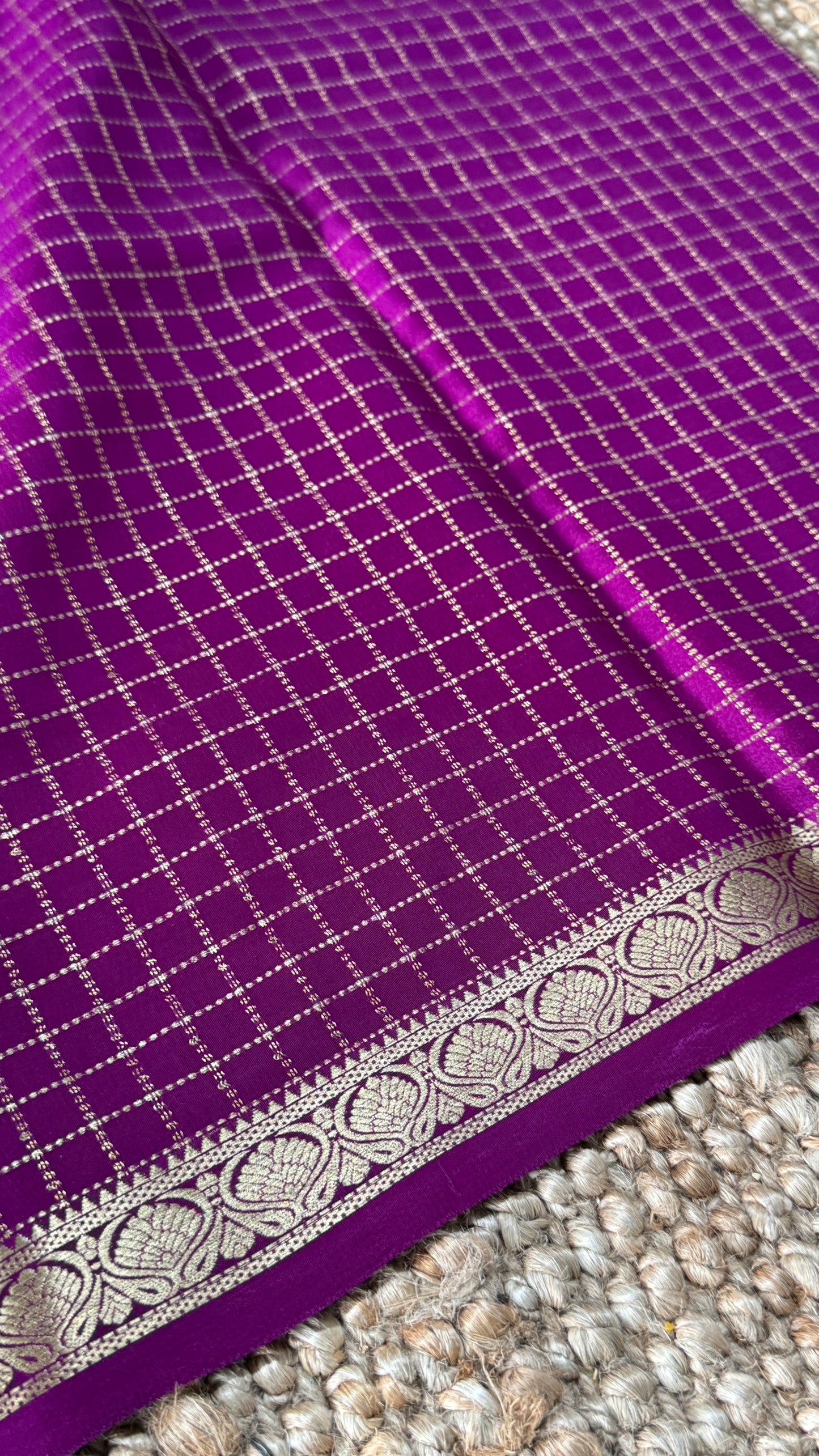 Pure Mysore Checkered Silk Sarees - Purple