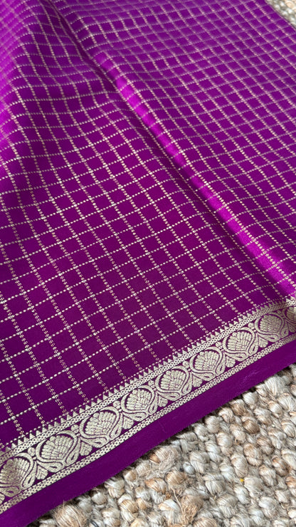 Pure Mysore Checkered Silk Sarees - Purple