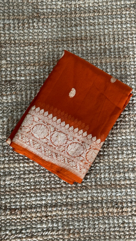 Pure Khaddi Chiffon Banarasi Silk Saree – Orange