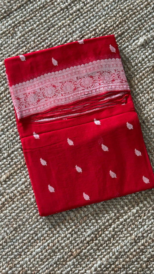 Pure Khaddi Chiffon Banarasi Silk Saree – Red