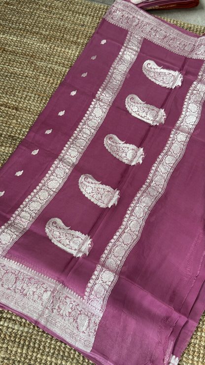 Pure Khaddi Chiffon Banarasi Silk Saree – Mauve