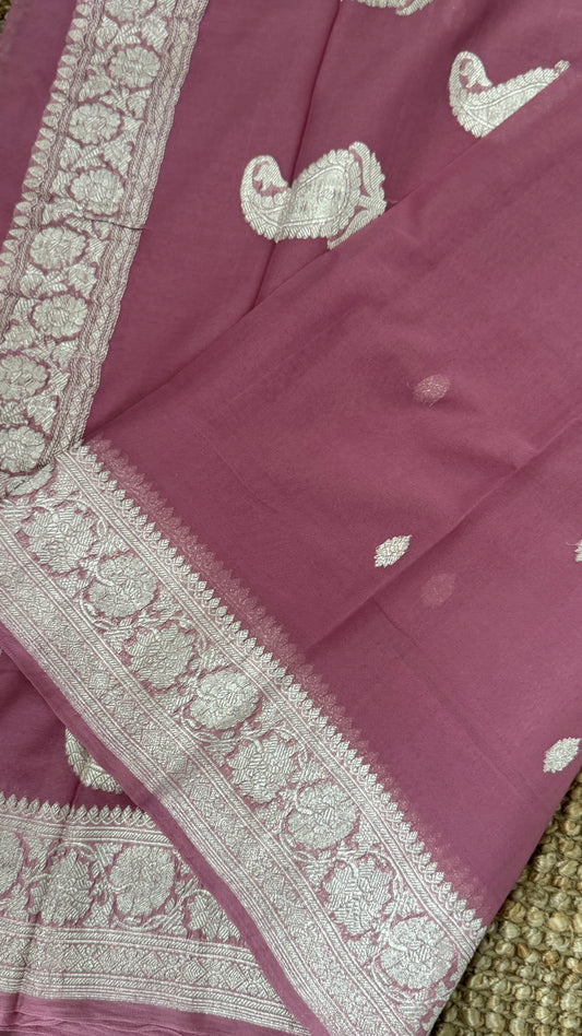 Pure Khaddi Chiffon Banarasi Silk Saree – Mauve