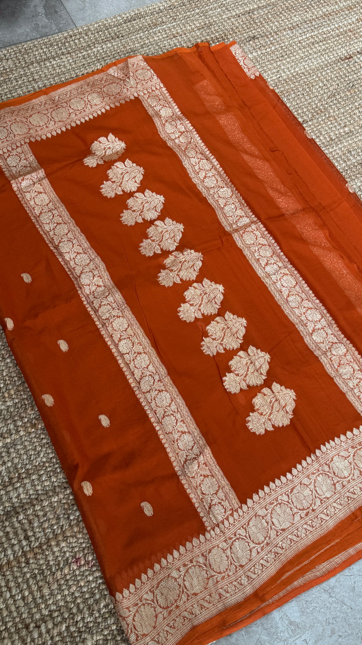 Pure Khaddi Chiffon Banarasi Silk Saree – Orange