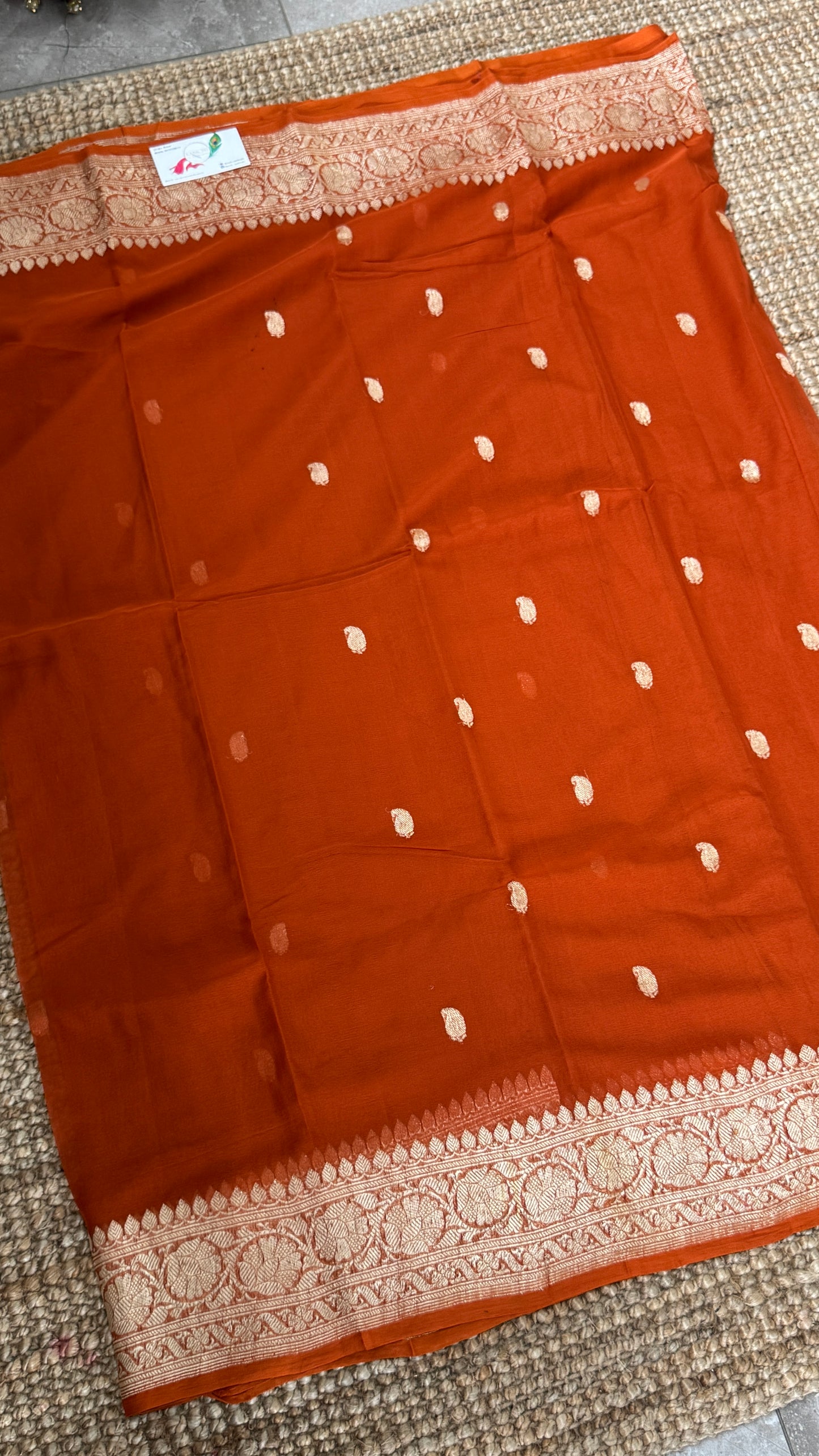 Pure Khaddi Chiffon Banarasi Silk Saree – Orange