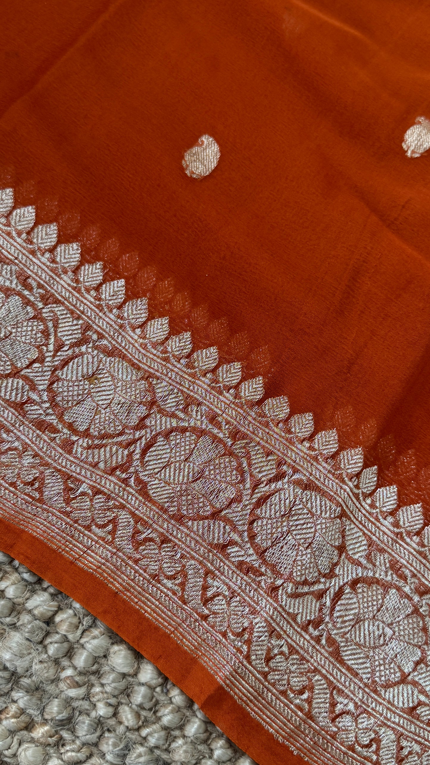 Pure Khaddi Chiffon Banarasi Silk Saree – Orange