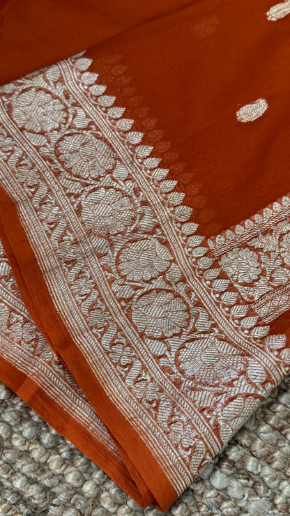 Pure Khaddi Chiffon Banarasi Silk Saree – Orange