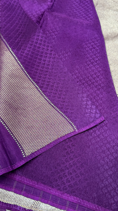 Pure Tissue Kanchivaram in Temple Border - Deep Purple