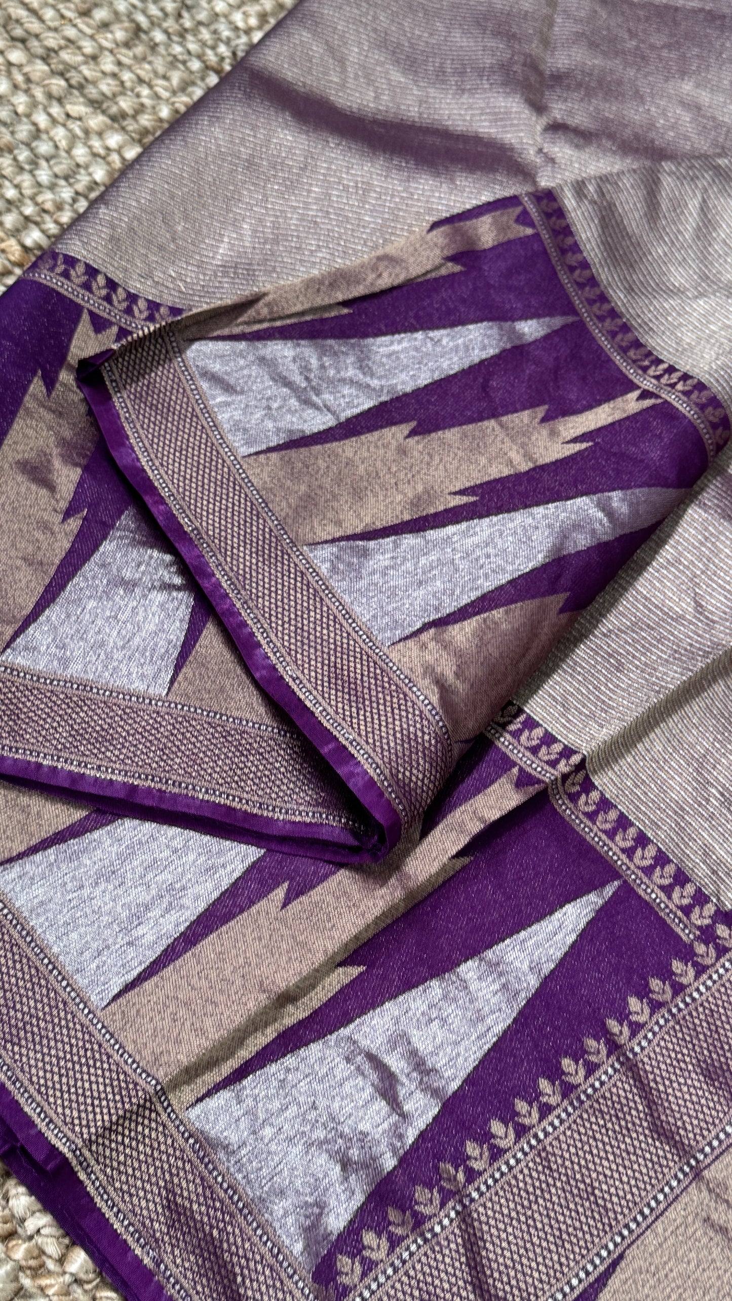 Pure Tissue Kanchivaram in Temple Border - Deep Purple
