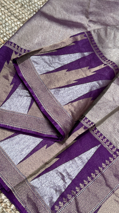 Pure Tissue Kanchivaram in Temple Border - Deep Purple