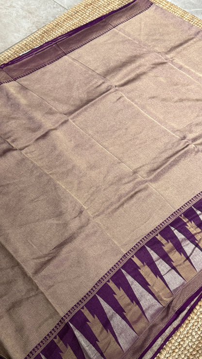 Pure Tissue Kanchivaram in Temple Border - Deep Purple