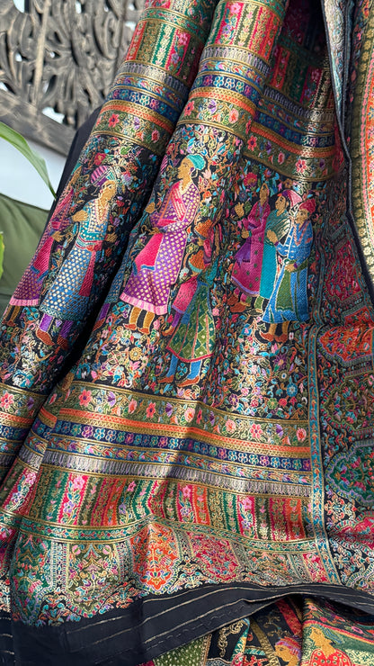 A Kashmiri Pashmina Banarasi Handwoven Storytelling Sarees - Black