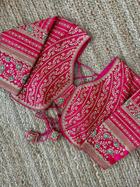 HEAVY WORK RAW SILK BLOUSE - Pink