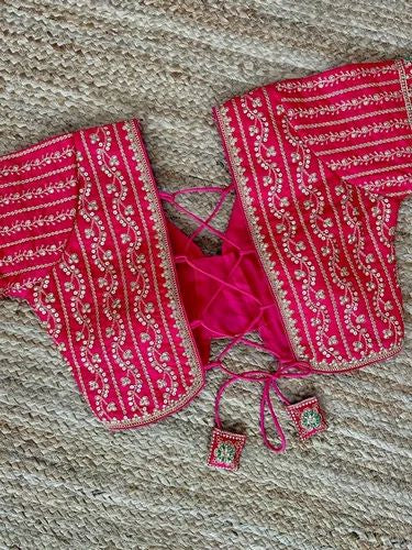 HEAVY WORK RAW SILK BLOUSE - Pink