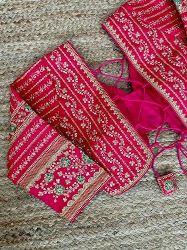HEAVY WORK RAW SILK BLOUSE - Pink
