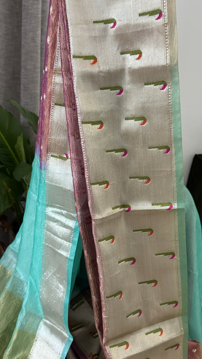 Semi Tissue Silk – Crushed in Onion Pink and contrast Paithani Border