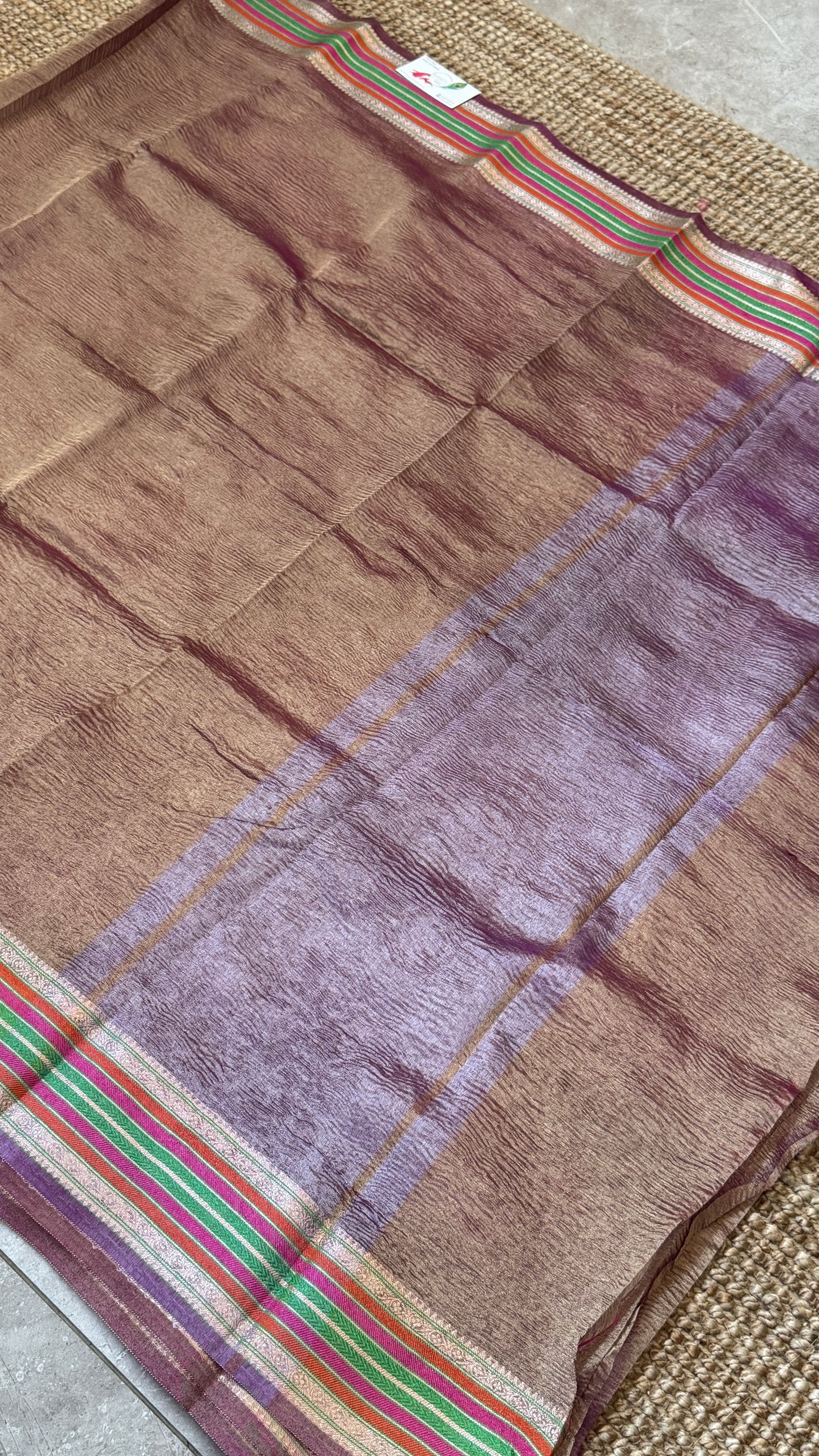 Semi Tissue Silk – Crushed in Onion Pink and contrast Pink Border