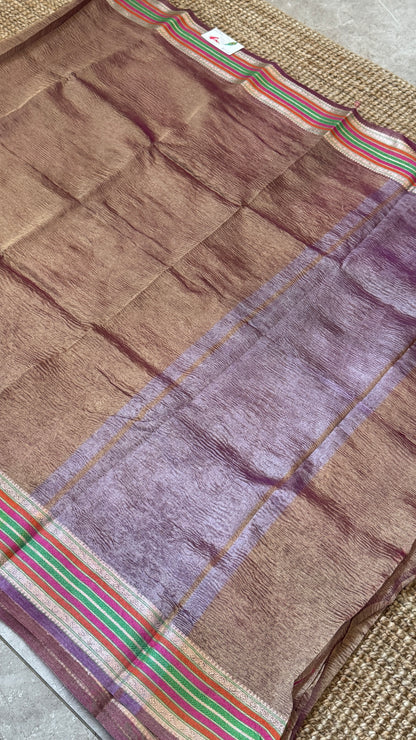 Semi Tissue Silk – Crushed in Onion Pink and contrast Pink Border