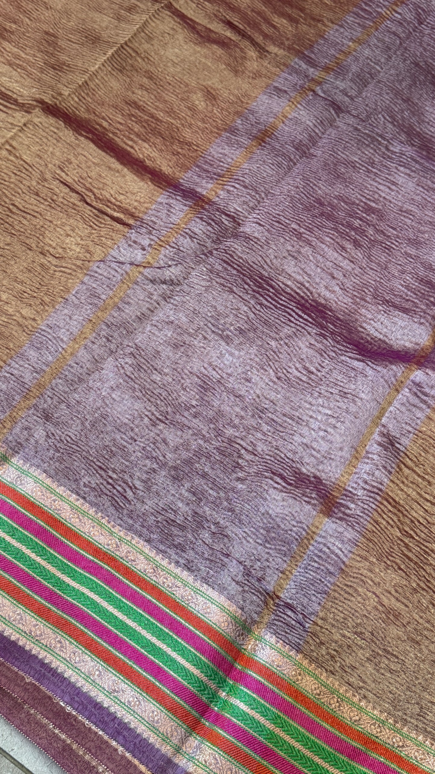 Semi Tissue Silk – Crushed in Onion Pink and contrast Pink Border