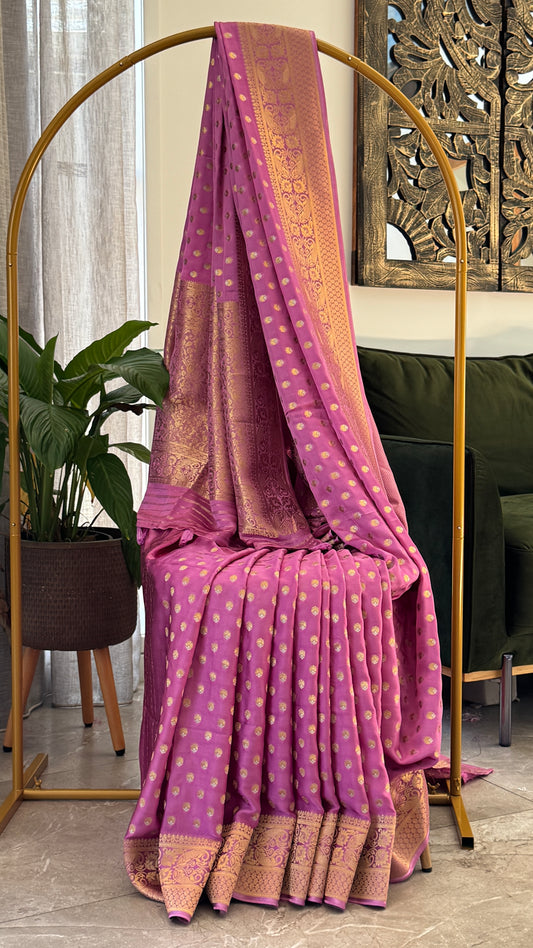 Pure Mashru Silk Banarasi Saree – Kanchi Australia’s Exclusive – Pink