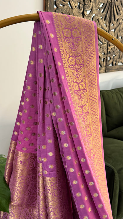 Pure Mashru Silk Banarasi Saree – Kanchi Australia’s Exclusive – Pink