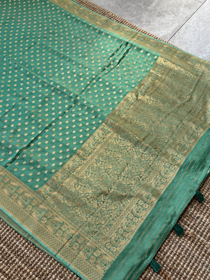 Pure Mashru Silk Banarasi Saree – Kanchi Australia’s Exclusive – Sage Green