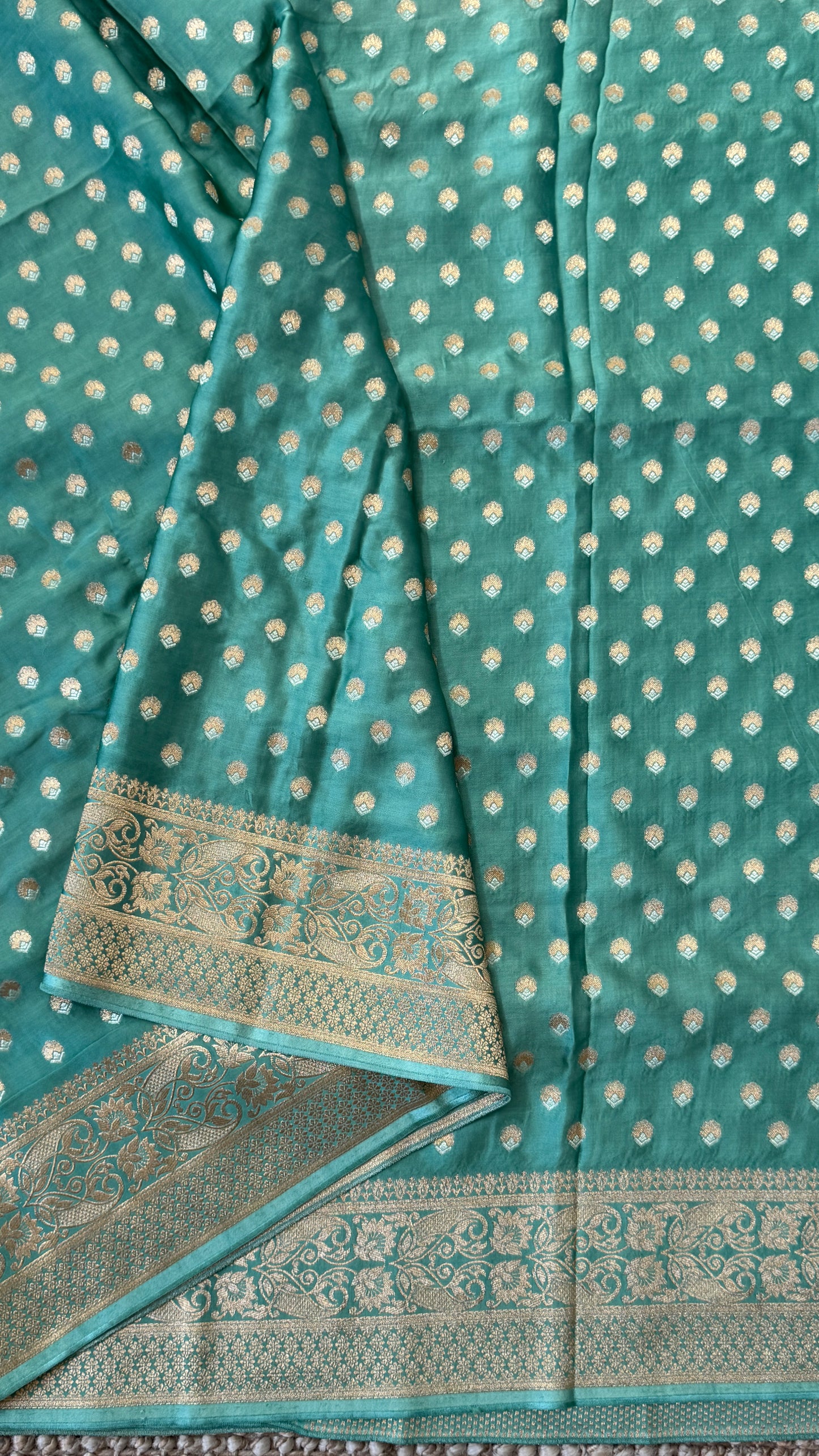 Pure Mashru Silk Banarasi Saree – Kanchi Australia’s Exclusive – Sage Green