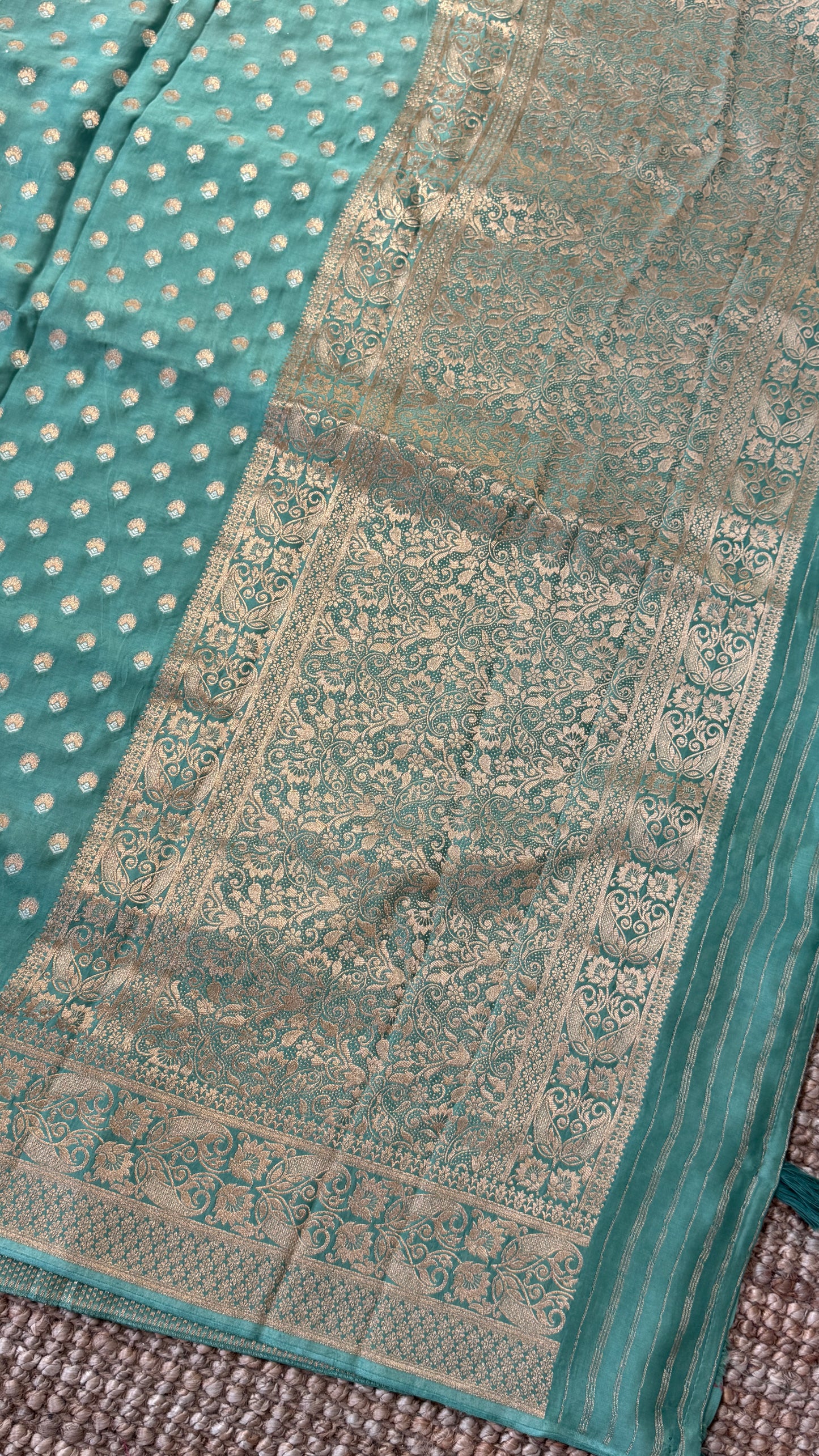 Pure Mashru Silk Banarasi Saree – Kanchi Australia’s Exclusive – Sage Green