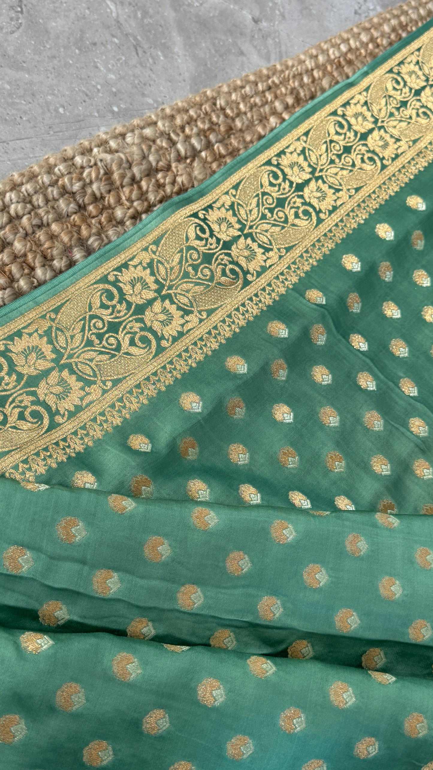 Pure Mashru Silk Banarasi Saree – Kanchi Australia’s Exclusive – Sage Green