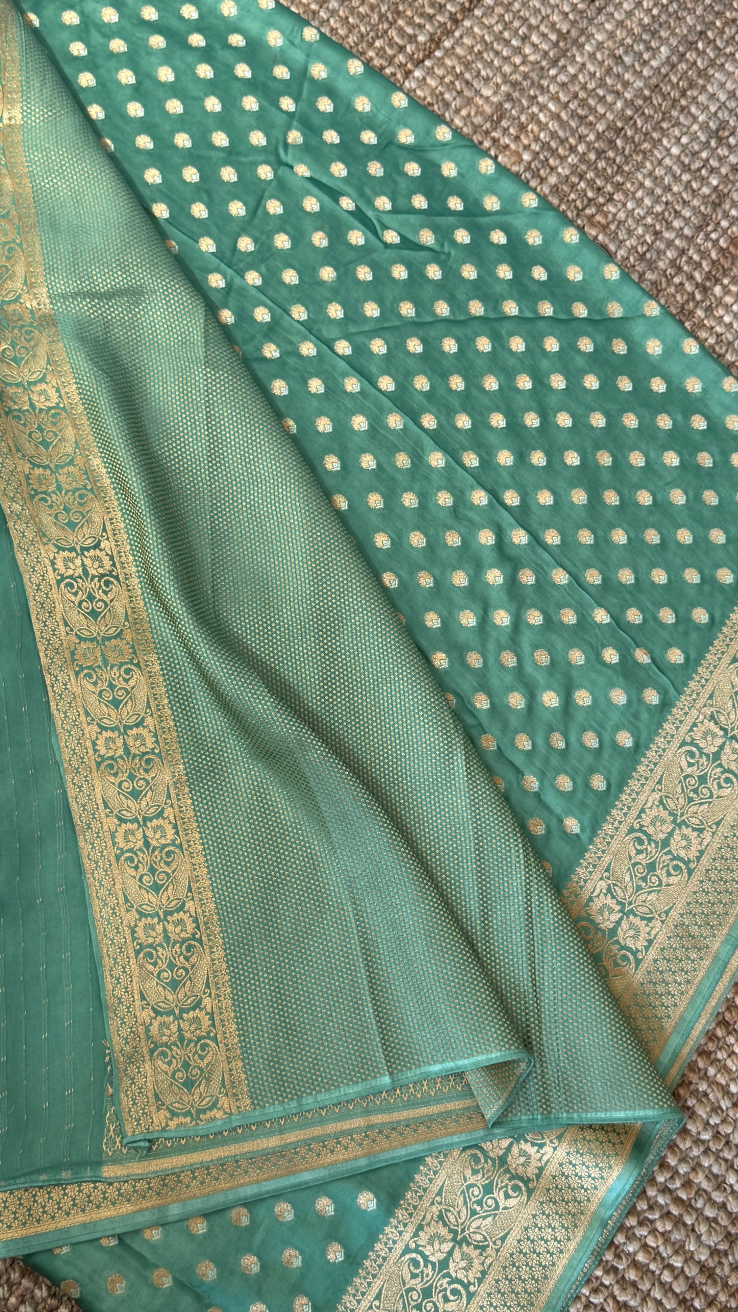 Pure Mashru Silk Banarasi Saree – Kanchi Australia’s Exclusive – Sage Green
