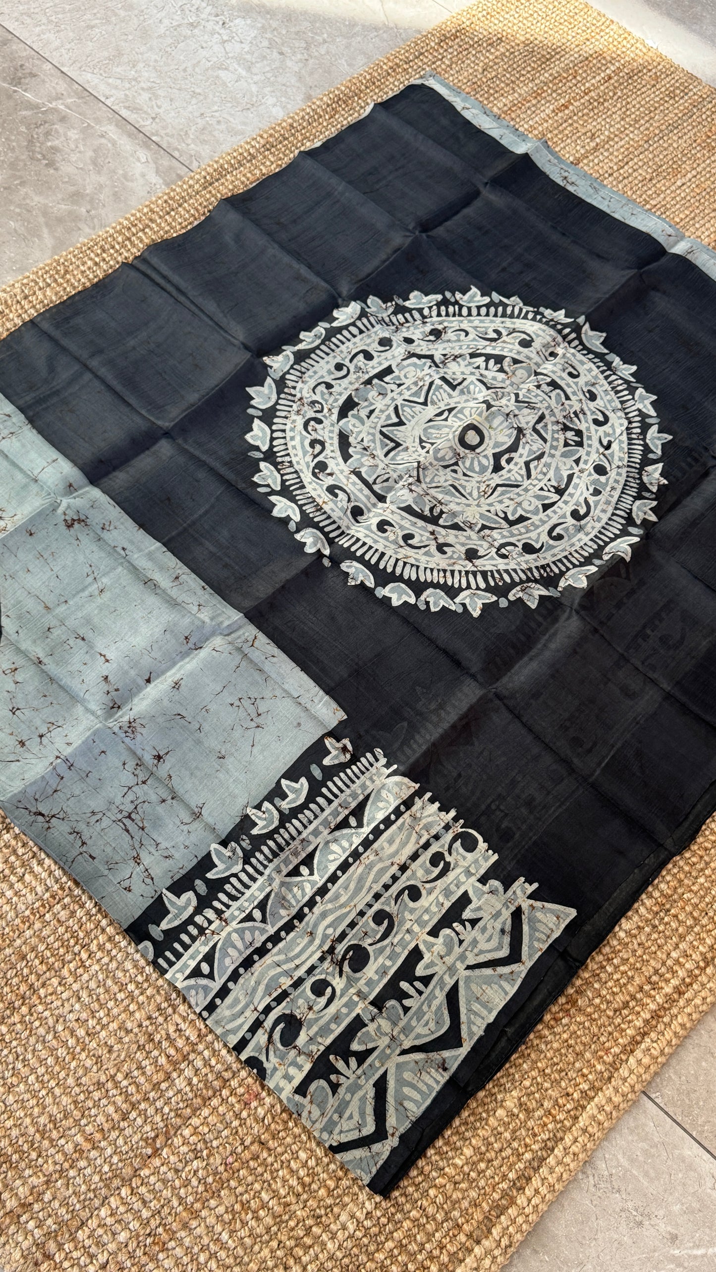Pure Mulberry silk saree – Batik prints - Grey