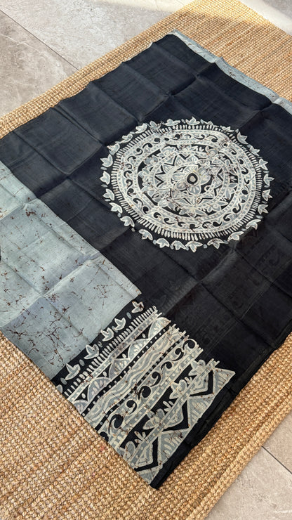Pure Mulberry silk saree – Batik prints - Grey