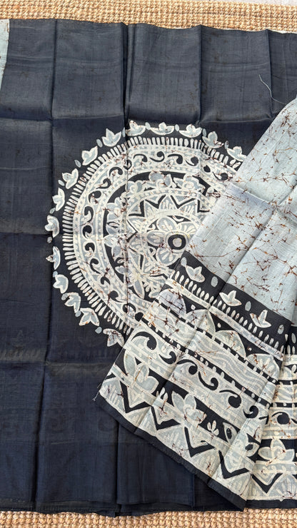 Pure Mulberry silk saree – Batik prints - Grey