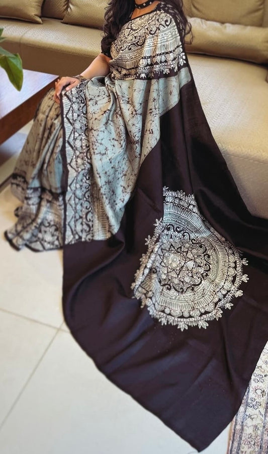Pure Mulberry silk saree – Batik prints - Grey