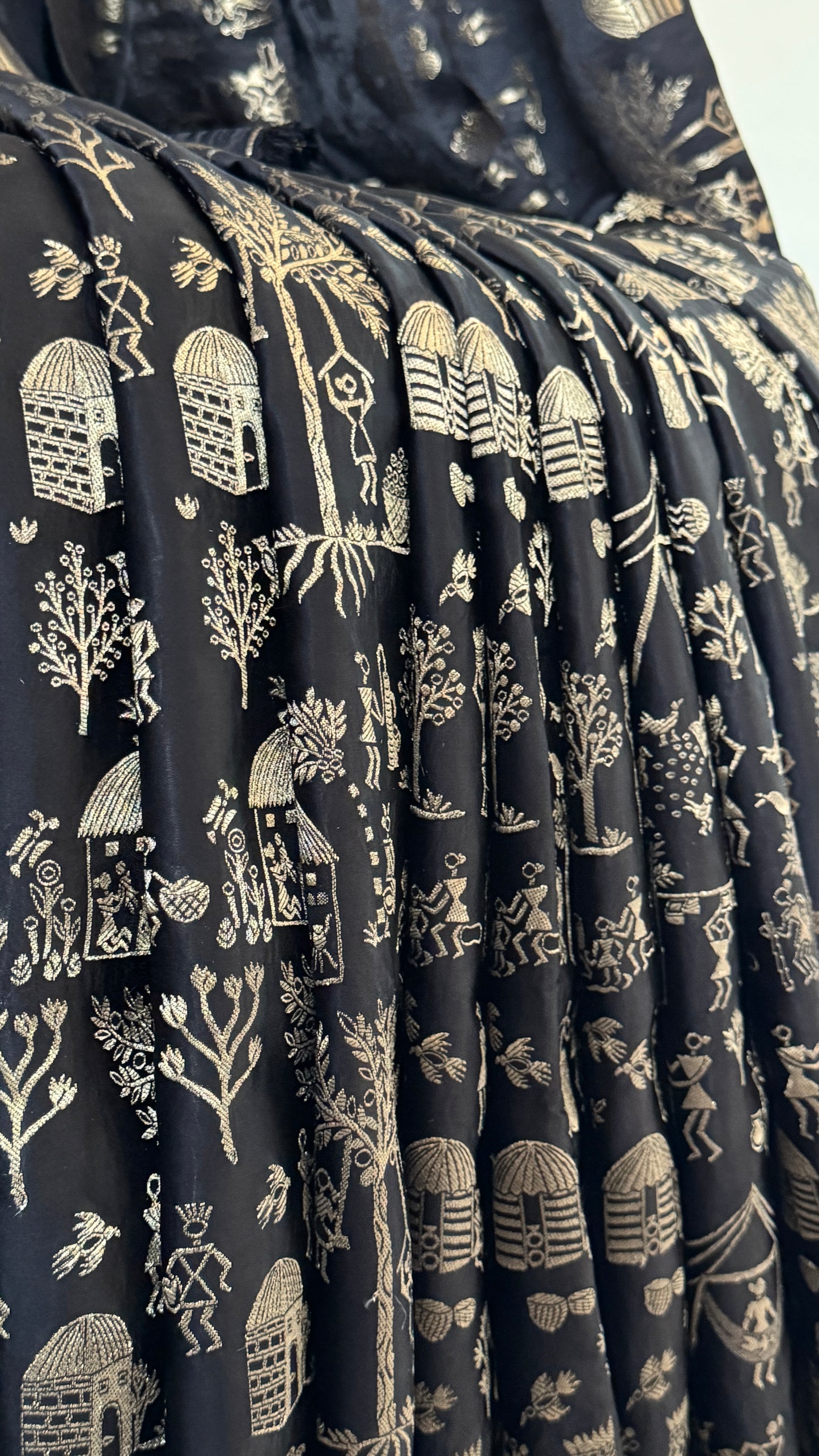 Pure Mashru Silk Banarasi Saree With Warli Art Form Woven - Black