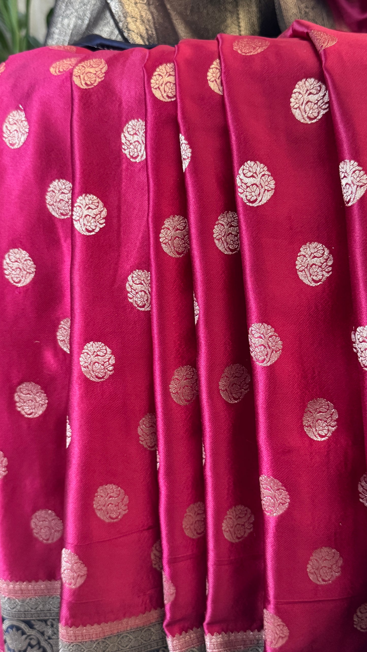 Semi Mashru Silk Banarasi Saree - Burgandy and Navy Blue