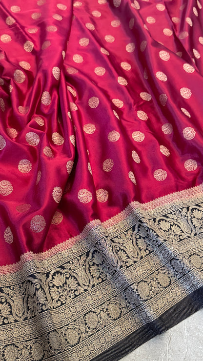 Semi Mashru Silk Banarasi Saree - Burgandy and Navy Blue