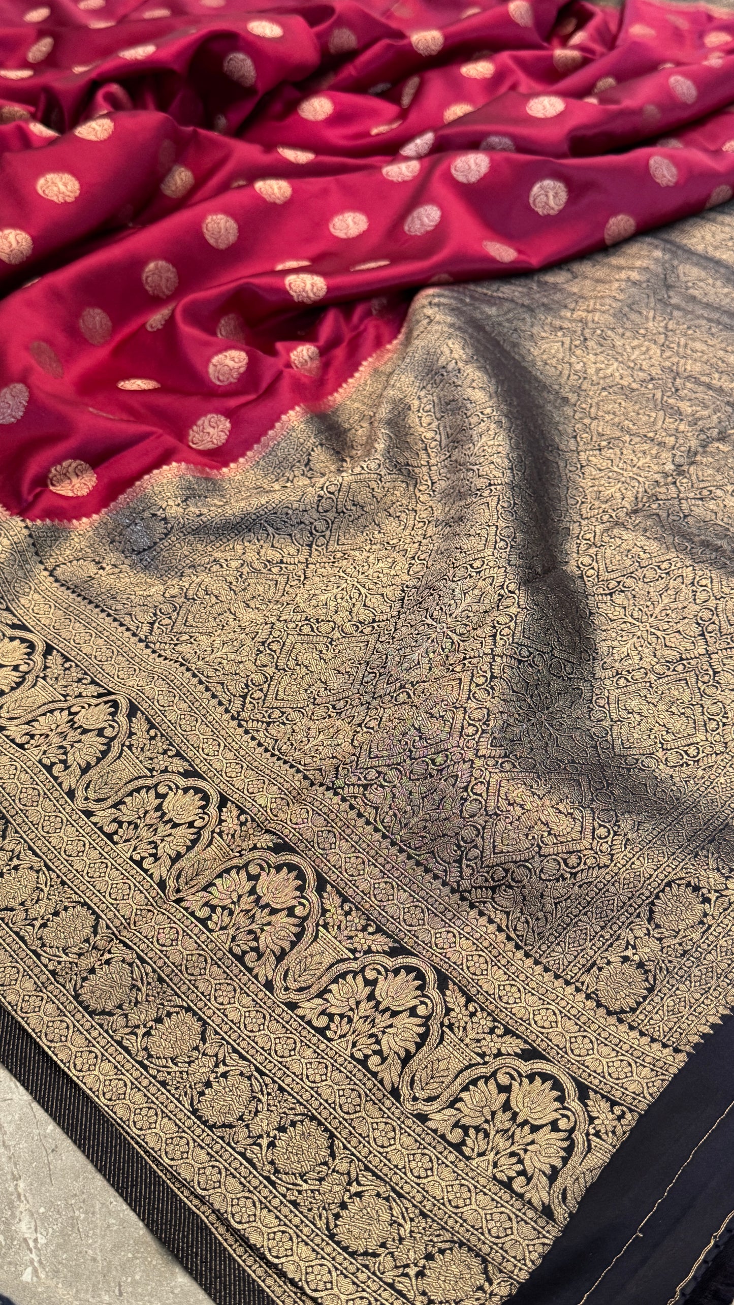 Semi Mashru Silk Banarasi Saree - Burgandy and Navy Blue