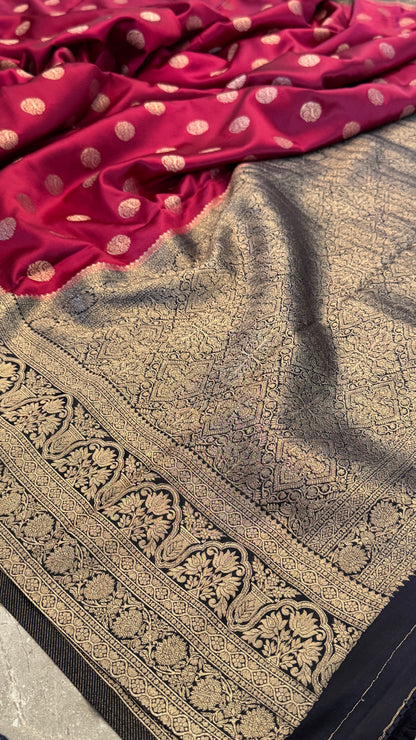 Semi Mashru Silk Banarasi Saree - Burgandy and Navy Blue