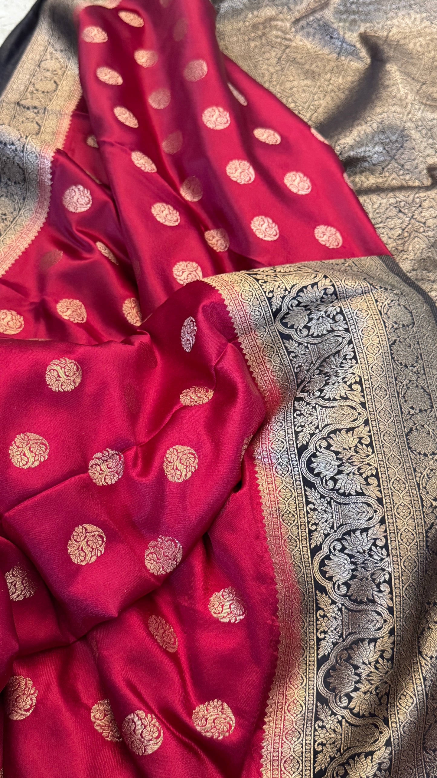 Semi Mashru Silk Banarasi Saree - Burgandy and Navy Blue