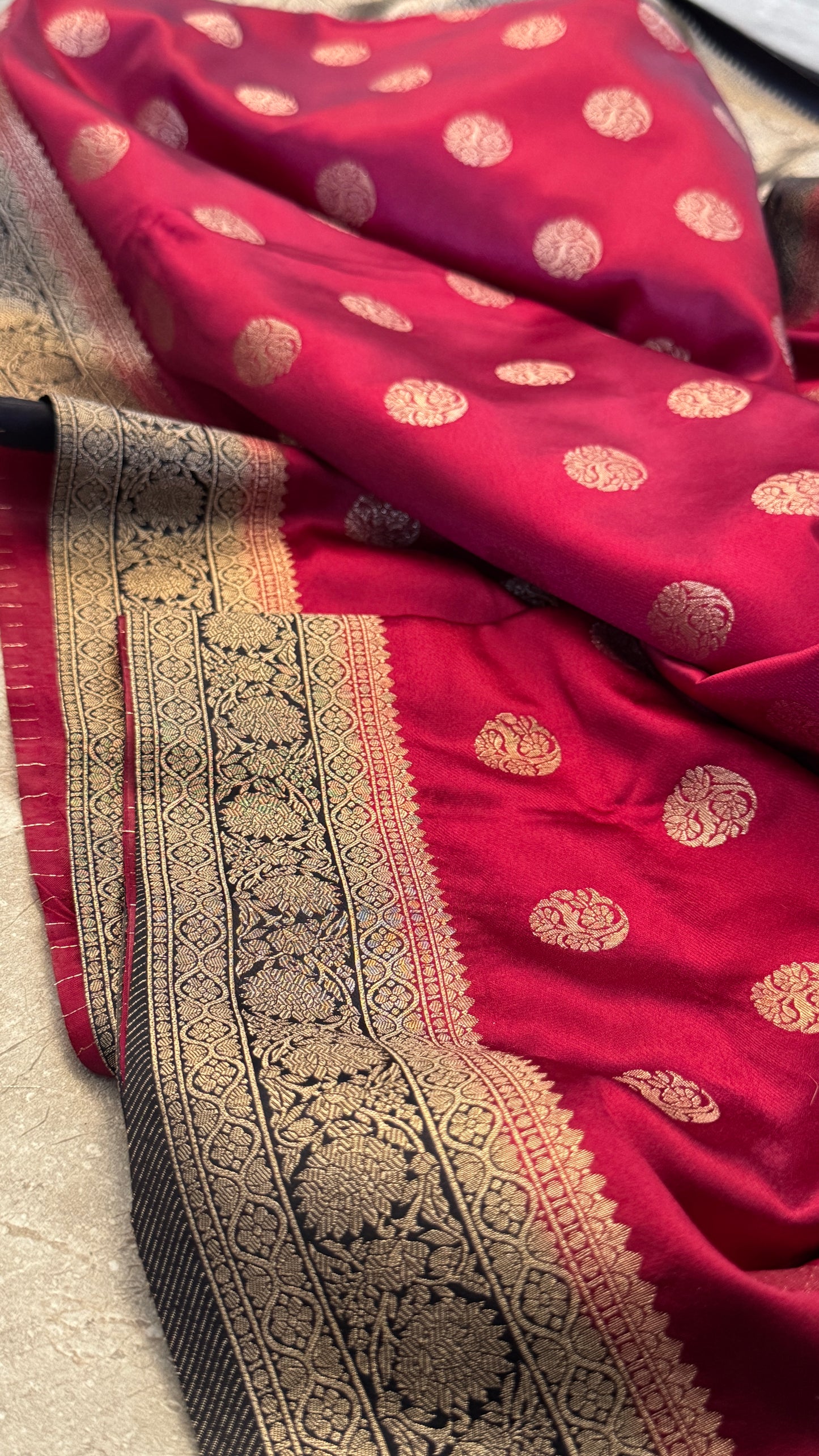 Semi Mashru Silk Banarasi Saree - Burgandy and Navy Blue