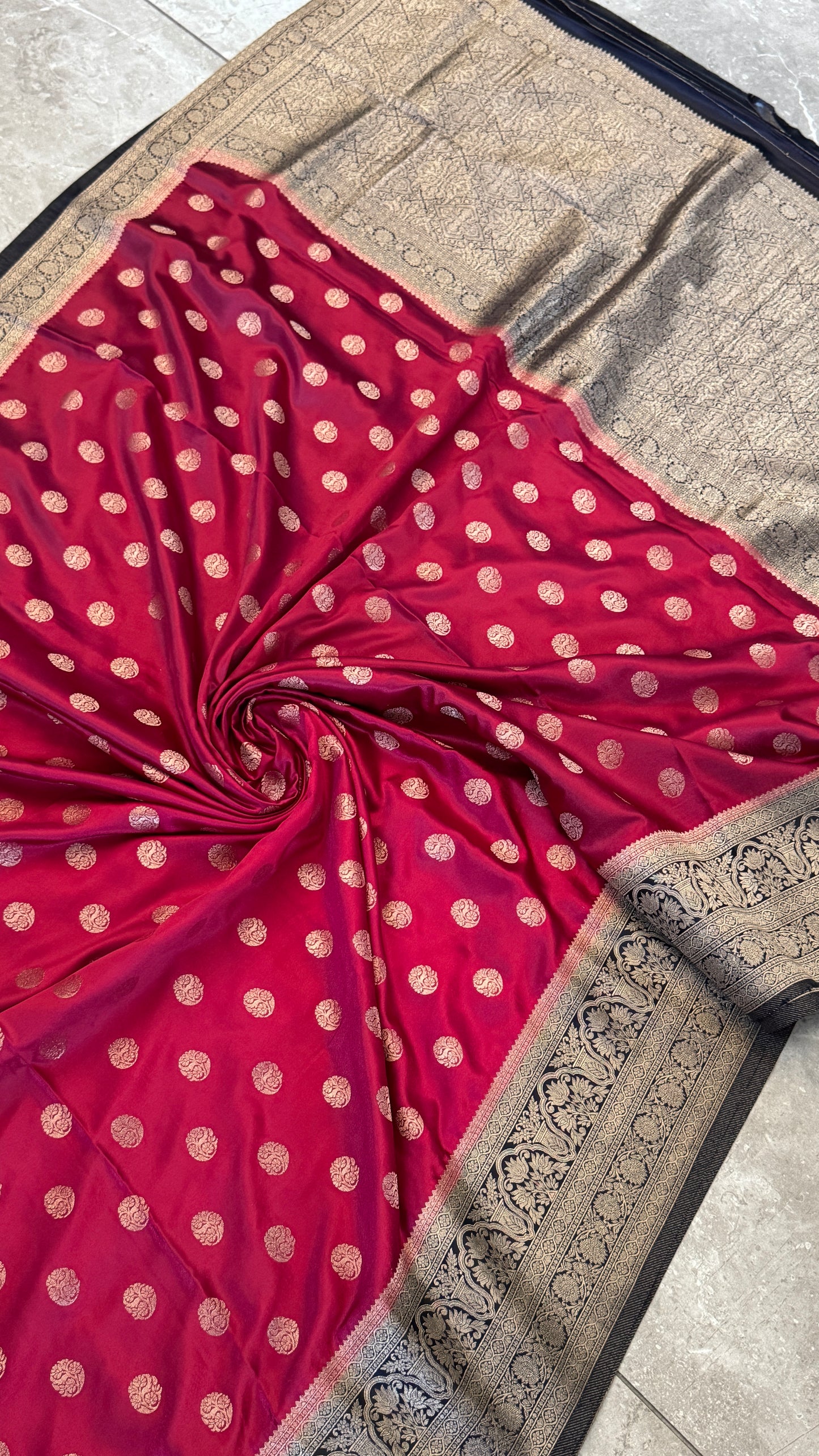 Semi Mashru Silk Banarasi Saree - Burgandy and Navy Blue