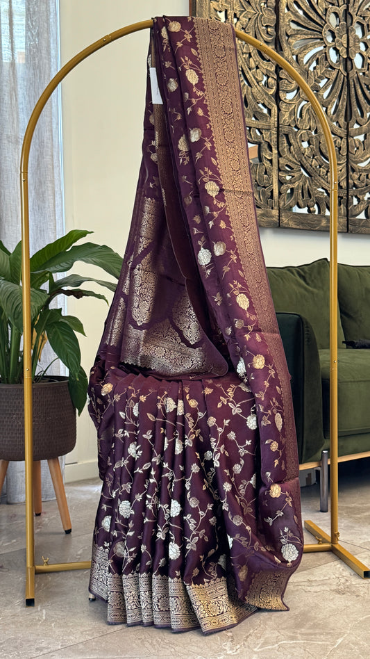 Mashru Viscose Silk Banarasi Sarees - Wine