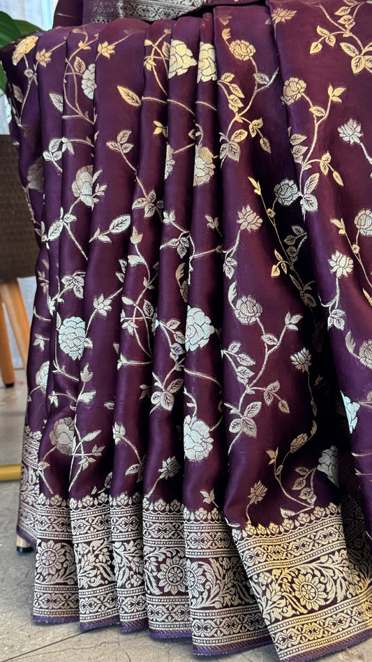Mashru Viscose Silk Banarasi Sarees - Wine