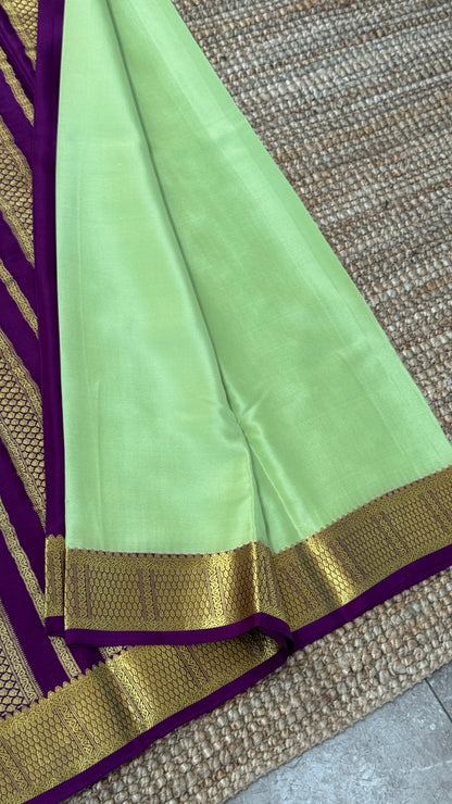 Pure Mysore Silk Sarees - Pista Green and Purple combo