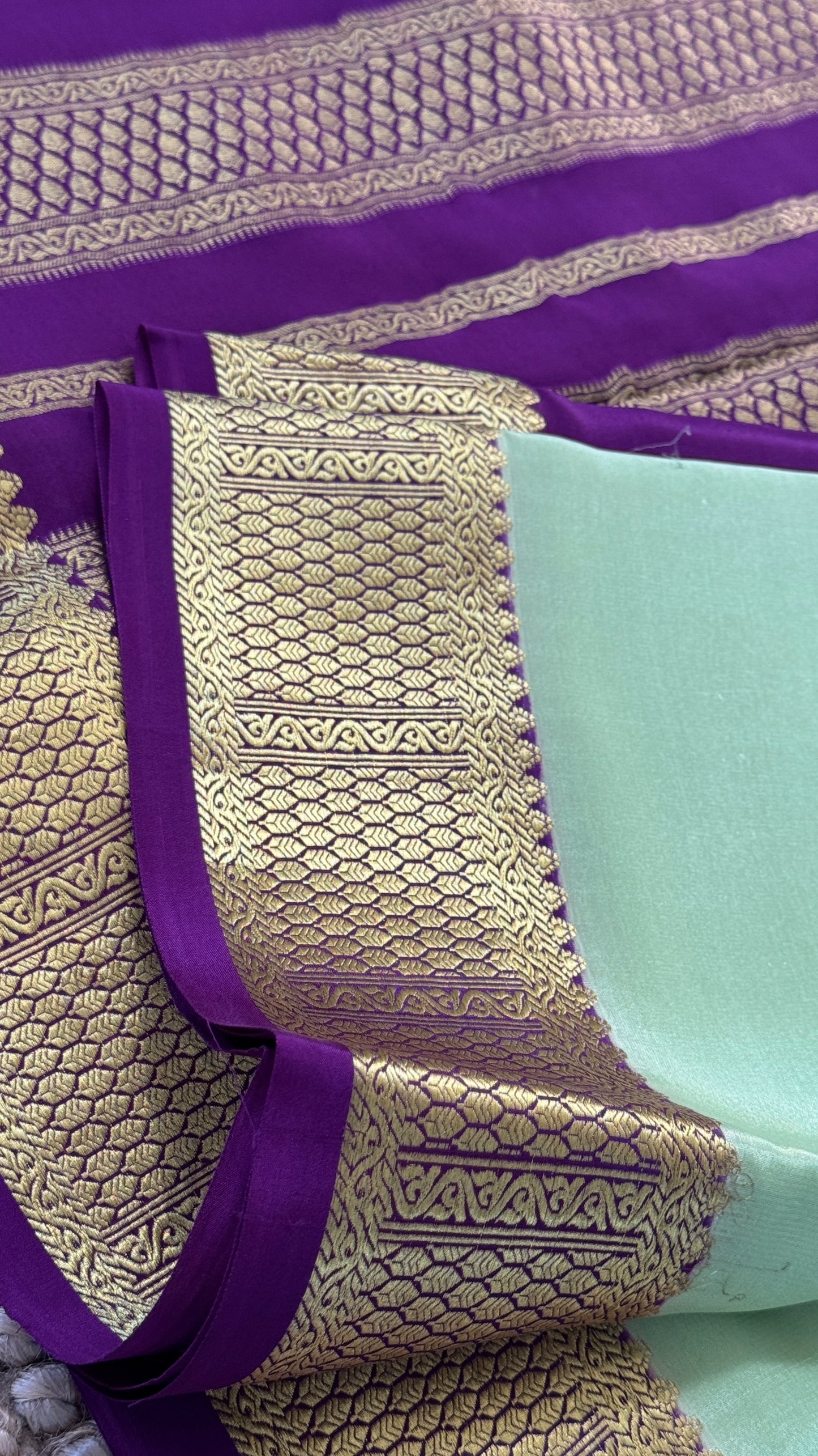 Pure Mysore Silk Sarees - Pista Green and Purple combo