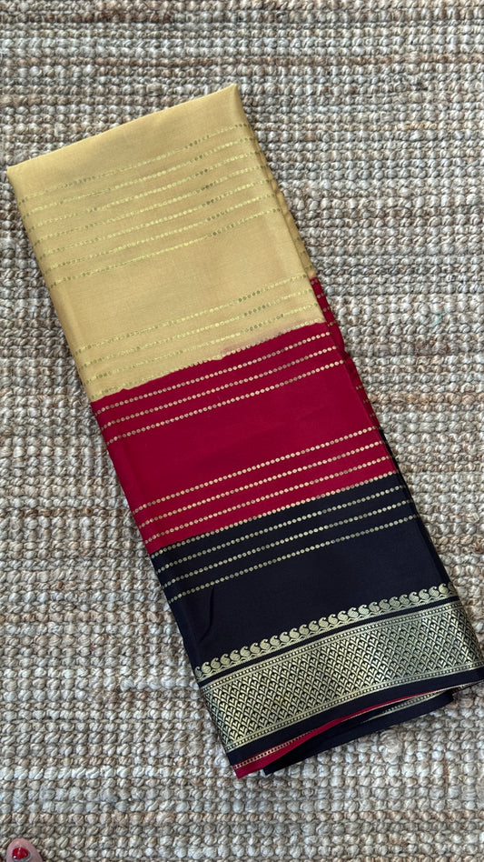 Pure Mysore Silk Sarees - Beige with 3D borders