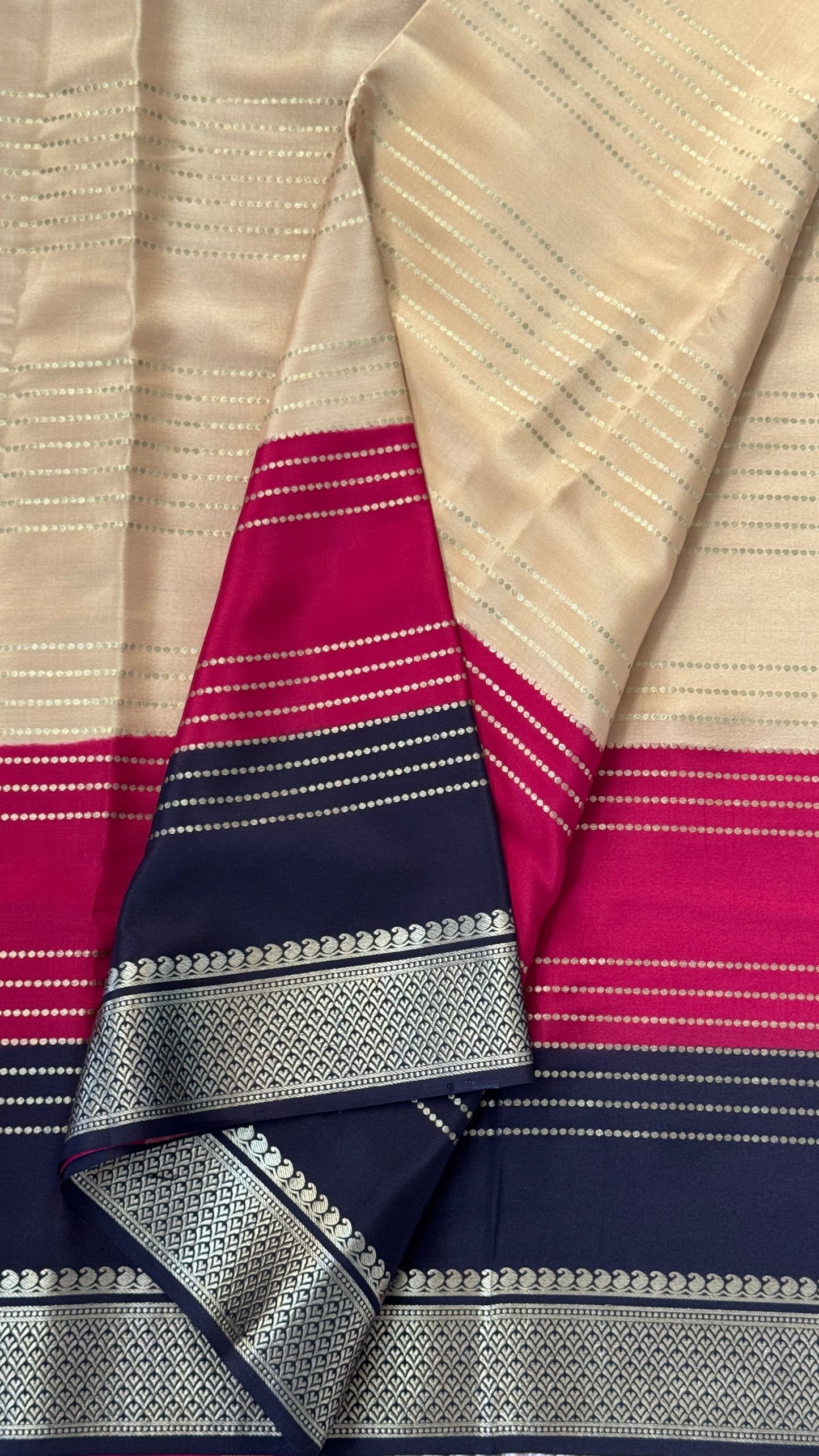 Pure Mysore Silk Sarees - Beige with 3D borders