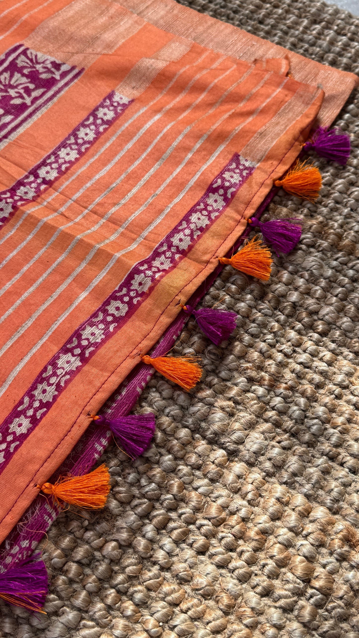 Handloom Giccha silk saree – Ajrakh block prints - Pink and Orange Combo